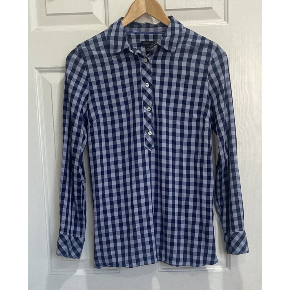 Talbots Womens Half Button Down & 3 Button Side Detail Shirt XS Blue Long Sleeve